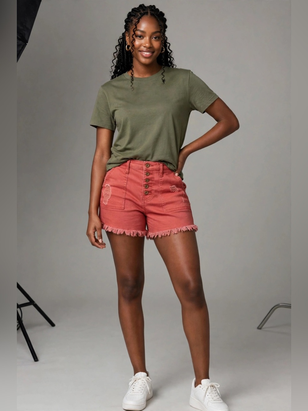 NOBO Rust Distressed Fringe Hem Jean Shorts